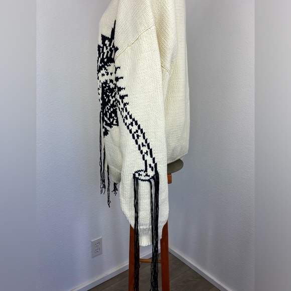 Hellessy Ortega Dinosaur Women’s Sweater Oversized L Ecru & Black Fringe $890 - Picture 7 of 16
